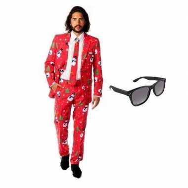 Heren kleding met kerst print maat 52 (xl) met gratis zonnebril